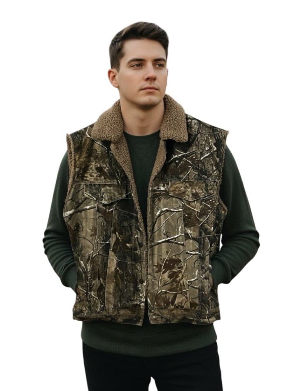 Signature Levi Strauss Sherpa Lined Camo Hunting Vest Men's XL Realtree Outdoor